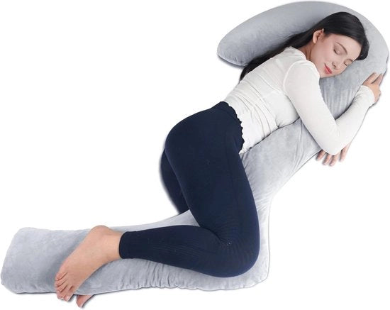 Cuscino per il sonno durante la gravidanza - Cuscino per madri con schiuma espansa 170 cm - Cuscino per laterali per l'allattamento - Sostegno preformato per schiena, ginocchia e gambe - Grigio
