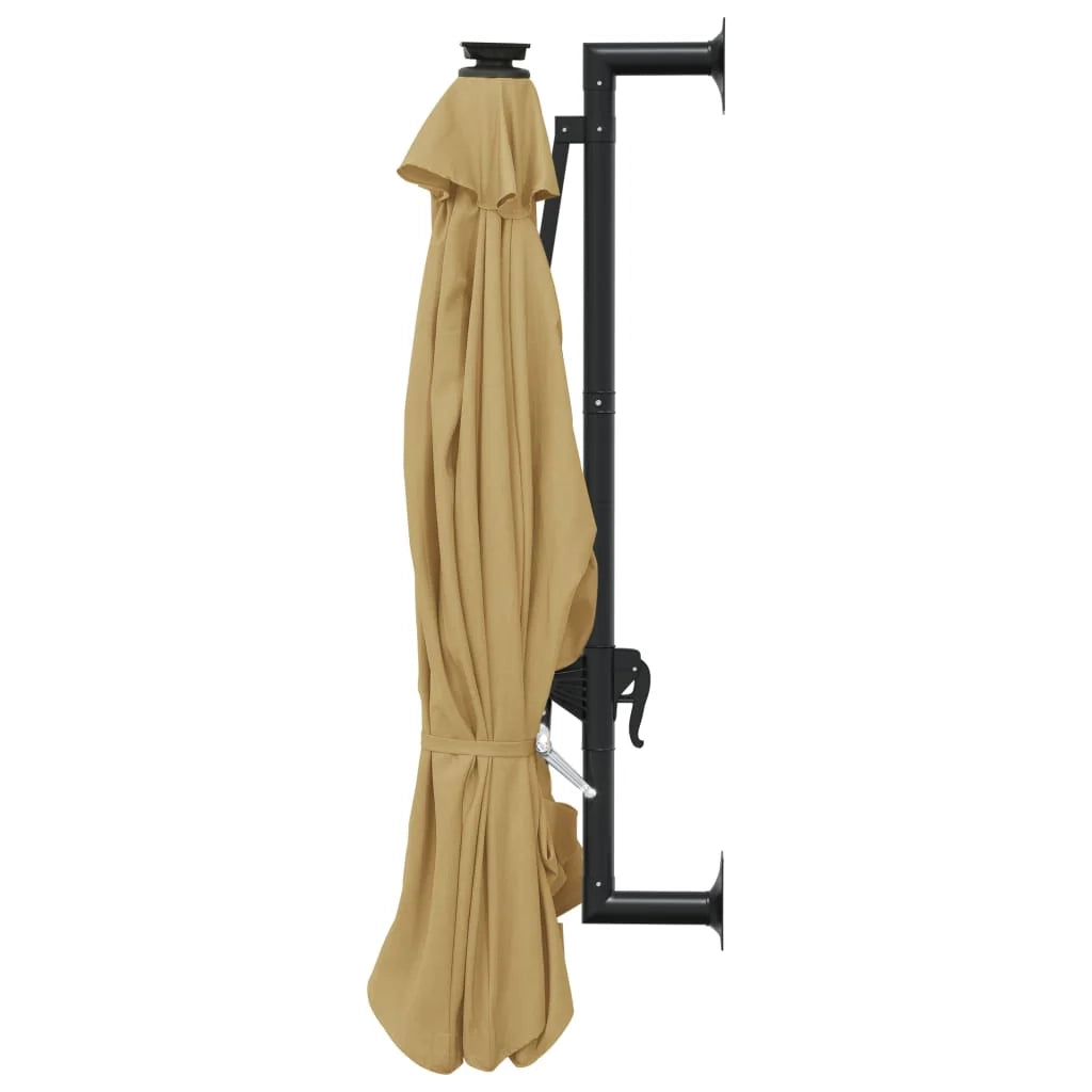 Ombrellone da parete con palo in metallo e illuminazione a LED 300 cm tortora 02_0008695