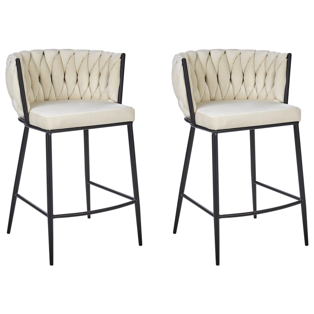 Set di due sedie da bar curve con base in metallo nero in velluto beige chiaro schienale alto sedia a sbalzo da soggiorno