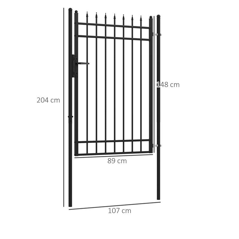 CANCELLETTO DI SICUREZZA CON SERRATURA, 3 CHIAVI E 2 PALETTI, IN ACCIAIO ZINCATO, 107X204 CM, NERO