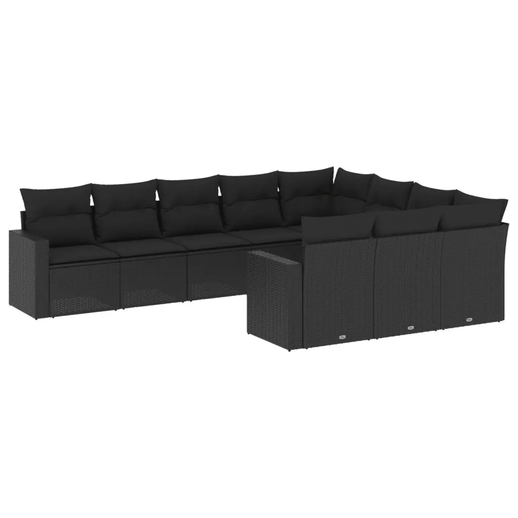 Set Divani da Giardino 10pz con Cuscini in Polyrattan Nero 3251822
