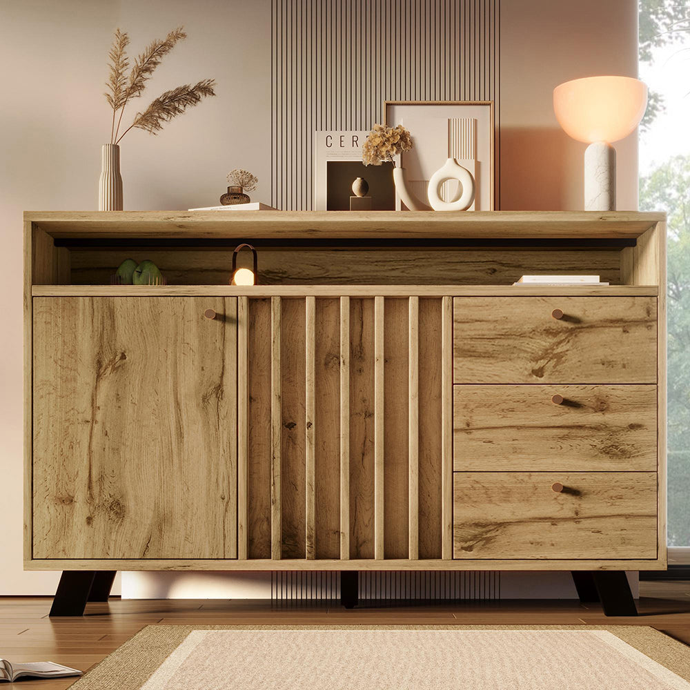 Credenza con 3 cassetti e 2 ante - Xylo - Stile vintage in quercia scuro 120x40x85 cm