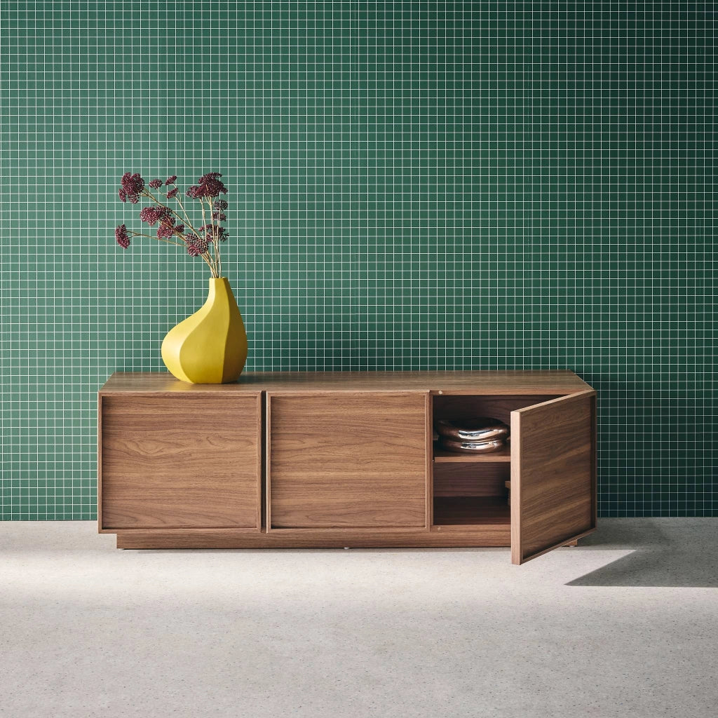 Mobile tv decorazione legno 3 ante 140cm, noce