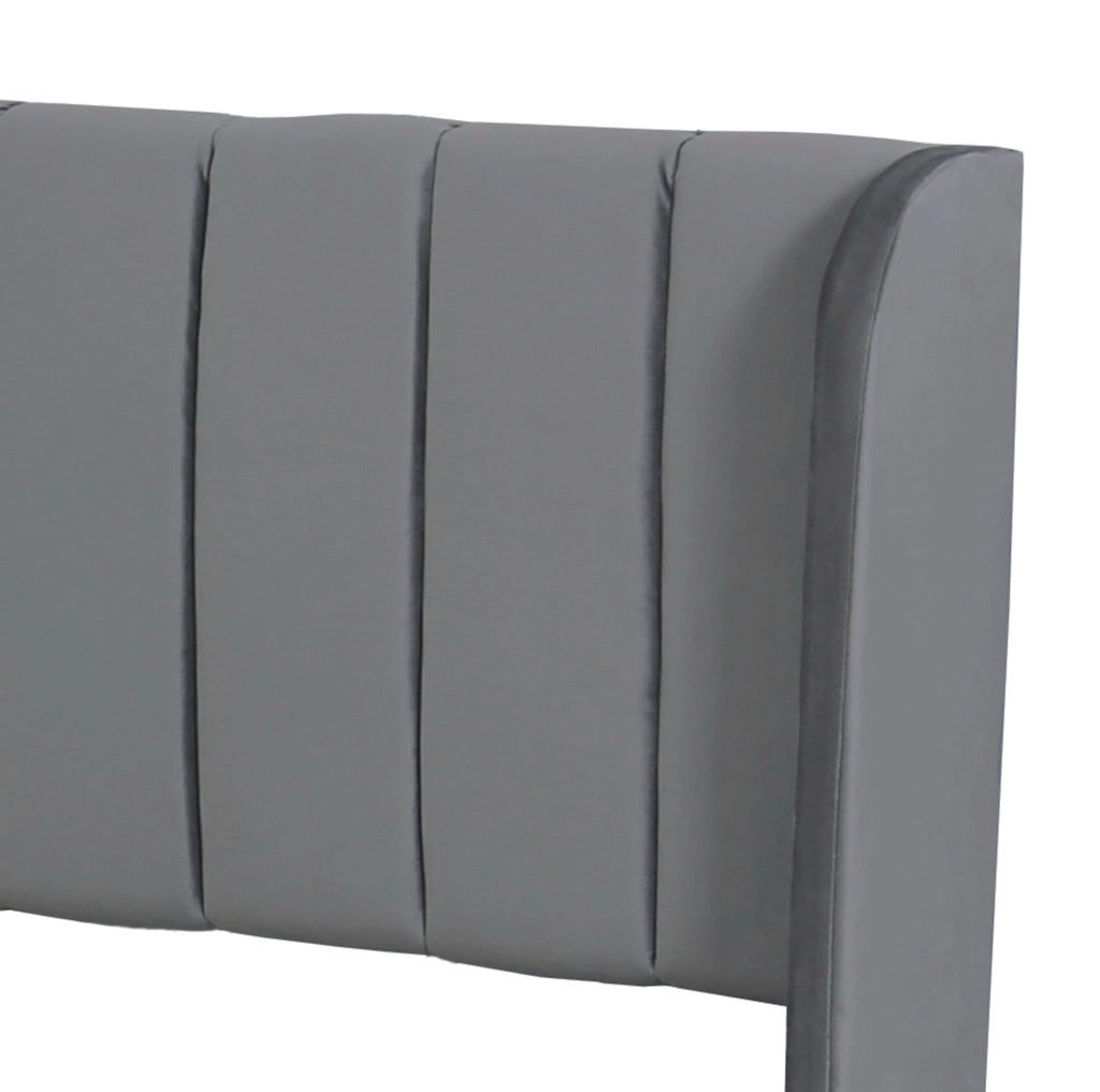 Letto 180x200 cm con testiera alta, 2 cassetti e rete a doghe in velluto grigio
