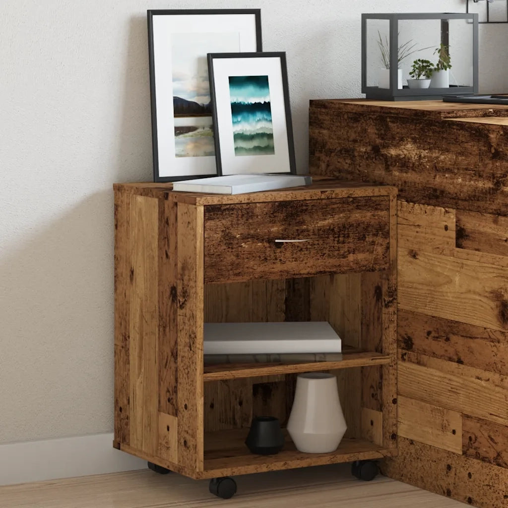 Mobiletto con Ruote Legno Antico 46x36x59 cm in Truciolato 856660
