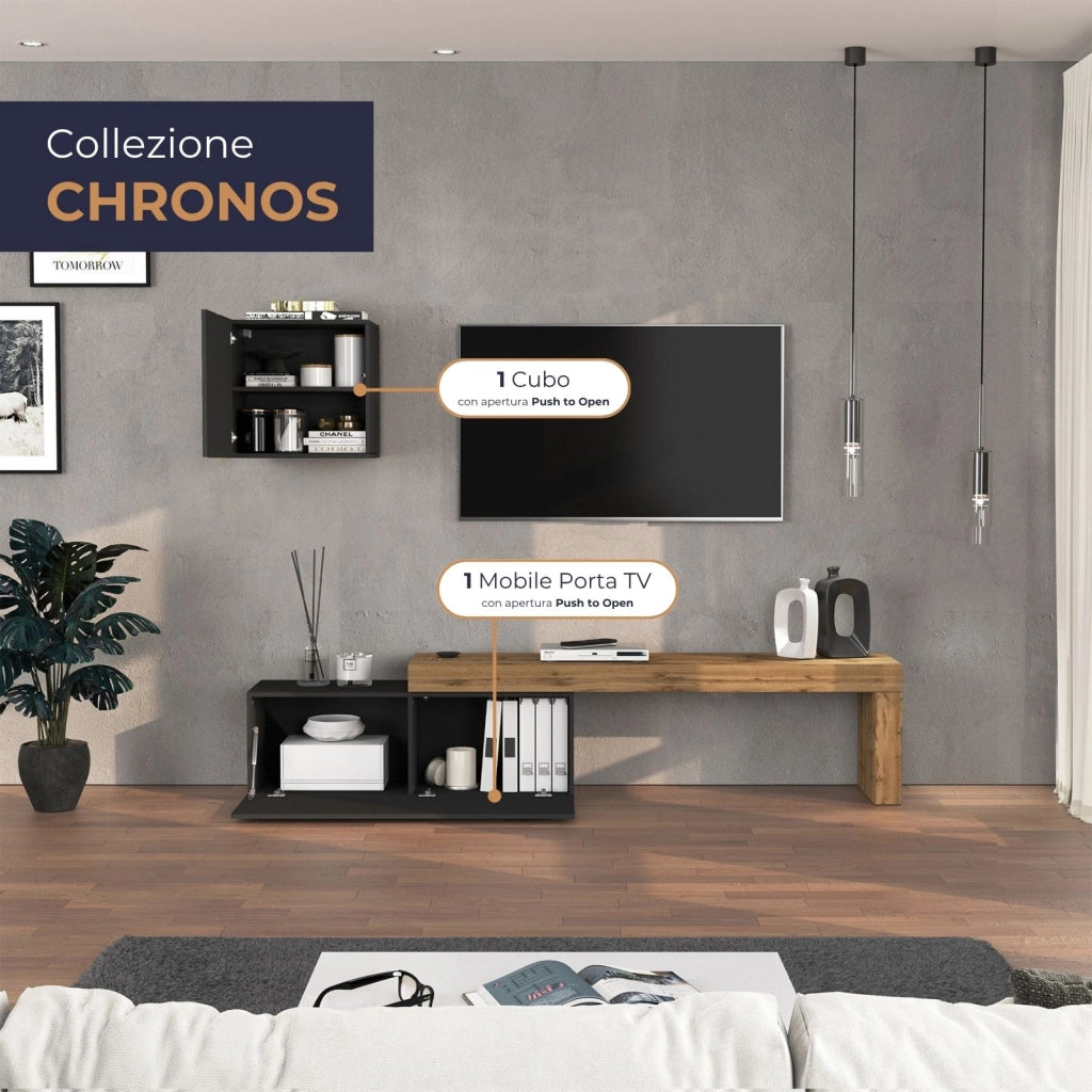 WHOUS Parete attrezzata Chronos set soggiorno antracite opaco e rovere 180/290x40 cm