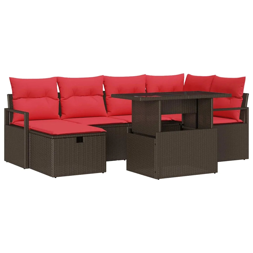 Set Divano da Giardino con cuscino 7 pcs Marrone Poly Rattan 3359801
