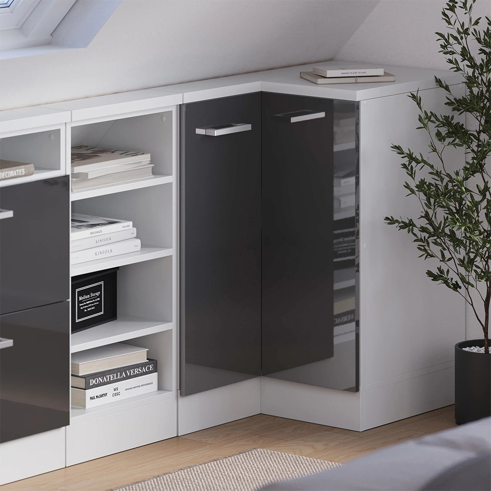 Mobile sottotetto Mobile angolare Rion Antracite lucido/Bianco 75.6 x 83.8 cm con 1 porta Vicco