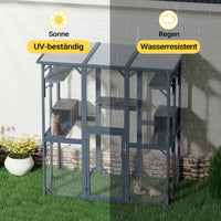 Recinto per gatti da esterno 1705 x 925 x 1810 mm, recinzione antifuga in legno con tetto in asfalto, diversi livelli, per giardino, balcone, terrazzo