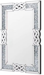 Specchio da Parete in Cristallo - Rettangolare con Diamanti Sfattiuti - Vetro Resistente alle Esplosioni - Stile per Soggiorno e Bagno - 90x60cm