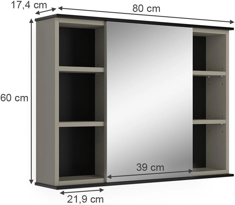 Specchio contenitore bagno Joli, Grigio, 80 x 60 cm con specchio