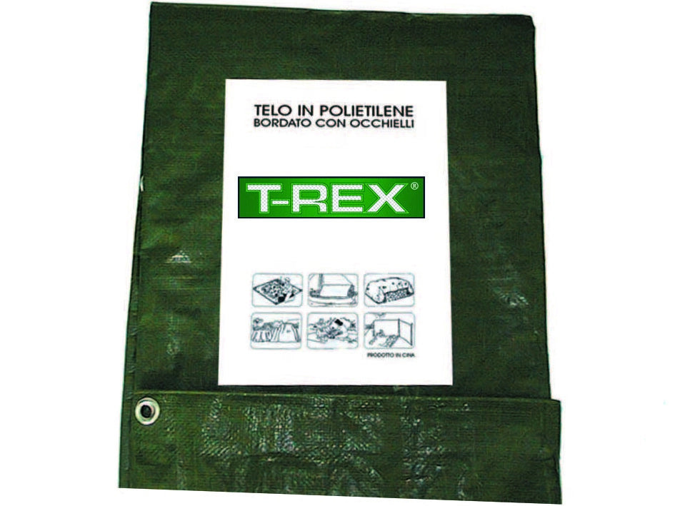 TELO OCCHIELLATO BORDATO CON ANGOLI RINFORZATI 150 GR. MEDIO  mt.4x4  gr.150 al mq.  colore verde/blu    TREX