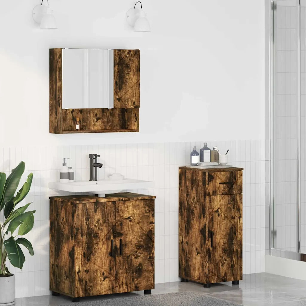 Set di mobili per il bagno con cassetto 3 pcs Rovere fumé 3392958