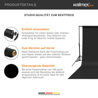 Sfondo fotografico in cartoncino nero 1,35 x 10 m, Backdrop foto antiriflesso e resistente, per studi fotografici