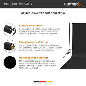 Sfondo fotografico in cartoncino nero 1,35 x 10 m, Backdrop foto antiriflesso e resistente, per studi fotografici