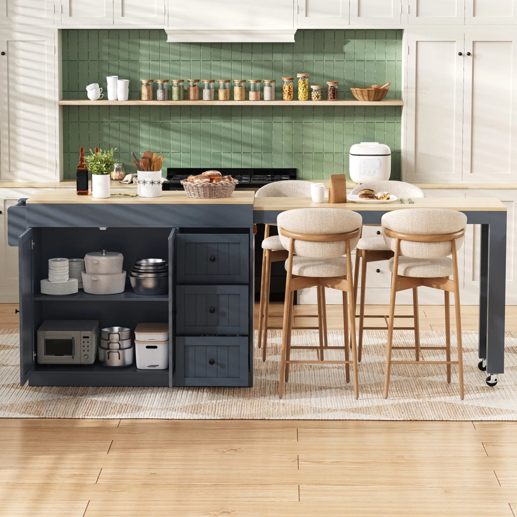 Carrello cucina con 3 cassetti; ripiani regolabili e piano estraibile per cucina e sala da pranzo