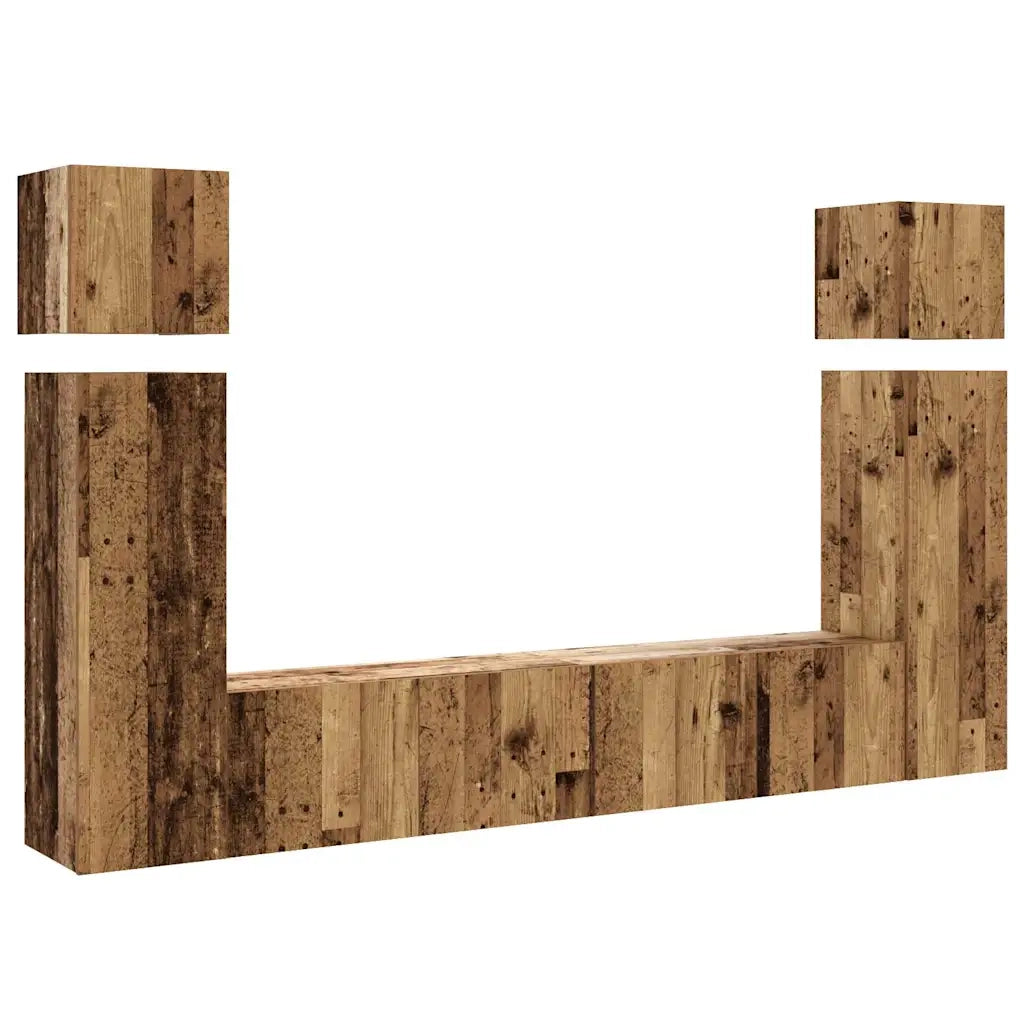 Set Mobile TV 8 pz Montato a Parete Legno Antico in Truciolato 3329009