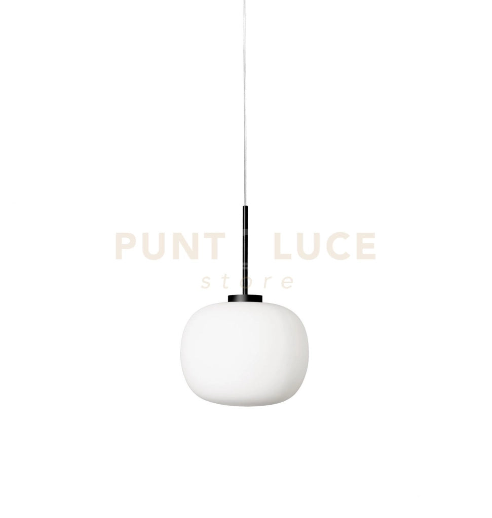 BOMBO SOSPENSIONE 1 LUCE STRUTTURA NERO DIFFUSORE SFERA BIANCO OPALE ATTACCO E27