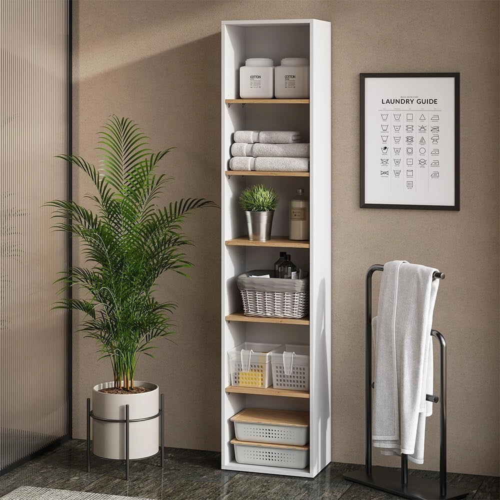 Armadio per il bagno Viktor, Bianco/Artisan, 40.2 x 188.6 cm, utilizzabile per la conservazione verticale di accessori da bagno