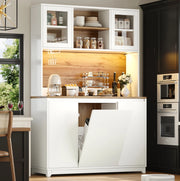 Credenza 120x40x180 cm con LED; ante in acrilico; MDF e metallo; bianco