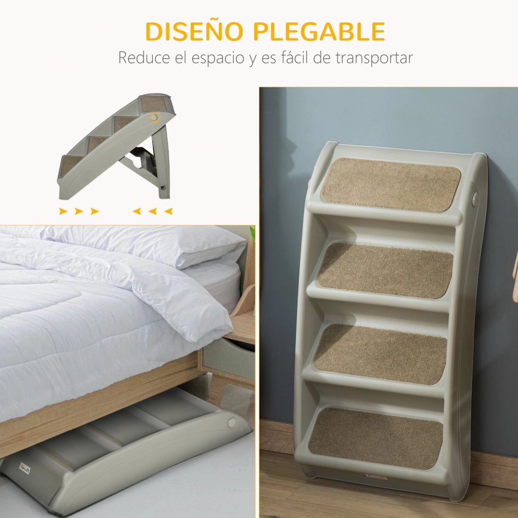 Scalino per Cani Gatti Portatile con Tappetino Antiscivolo ¨C Zephmum ¨C Grigio 62x38x49,5 cm