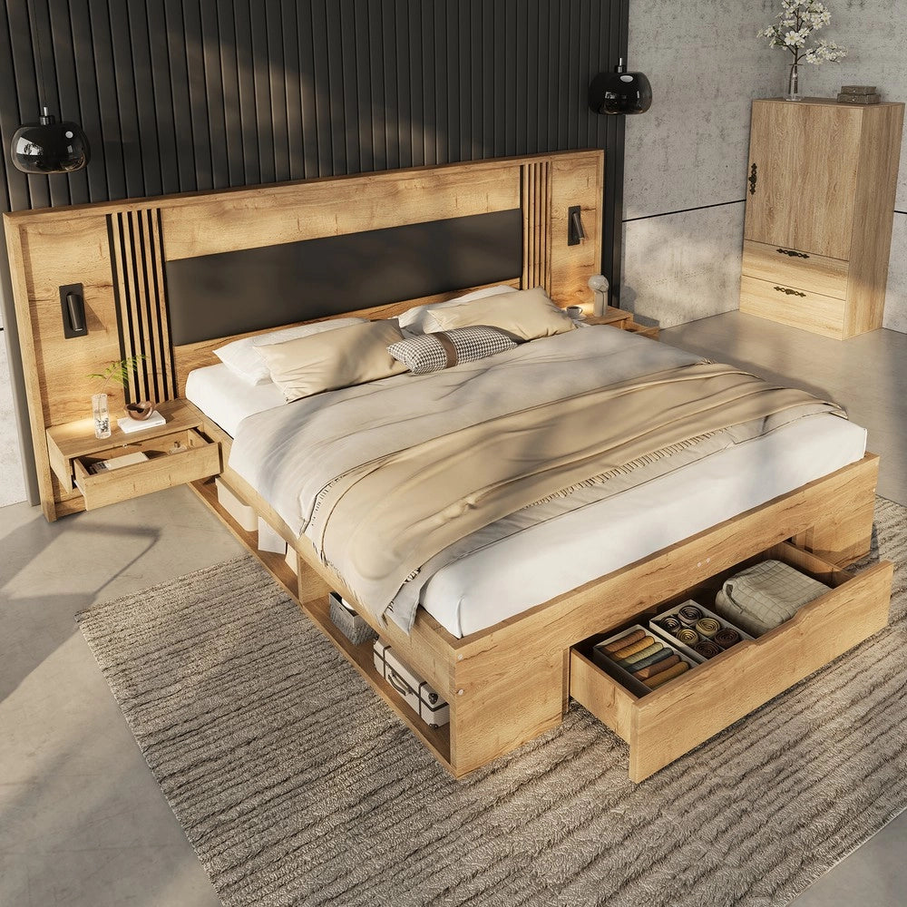 Letto Contenitore Matrimoniale con Materasso e Cassetti ¨C Xylo ¨C Naturale 160x200