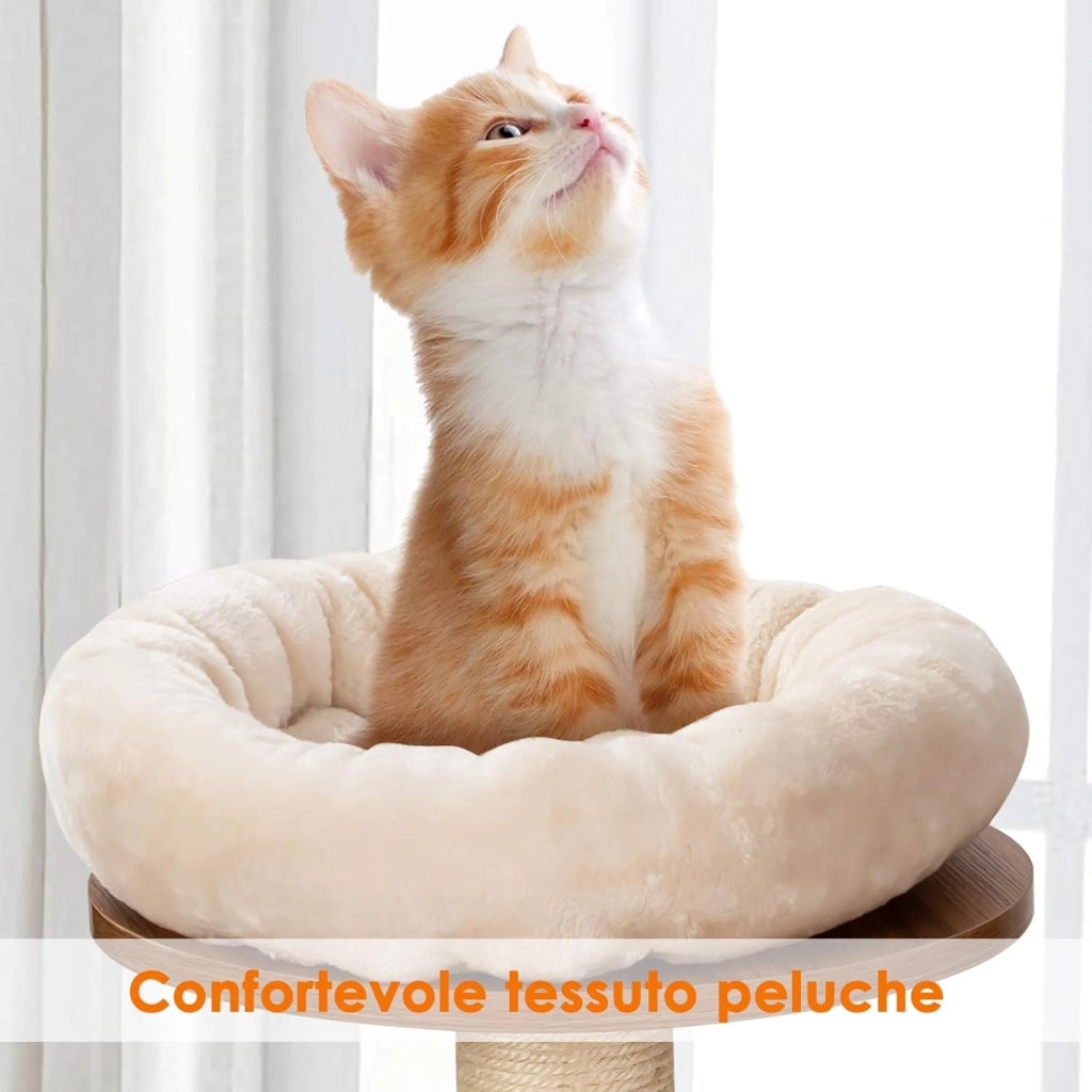 Tiragraffi per Gatti Adulti Con Cuccia, Piattaforma, Cuscini e Albero Alto in Legno, 68 x 48 x 117 cm