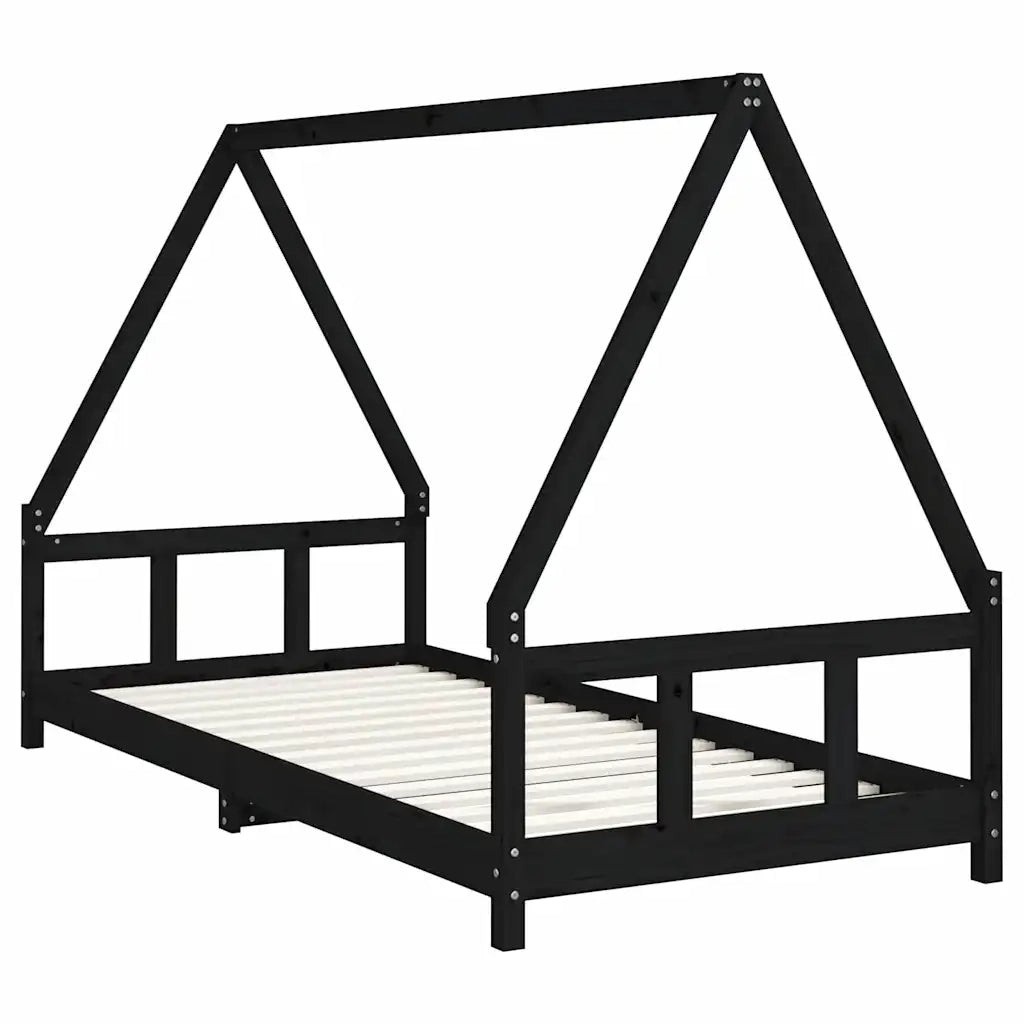 Giroletto per Bambini-Struttura Letto Bambini Nero 90x200 cm in Legno Massello di Pino 134562