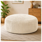 Fauteuil pouf rotondo con imbottitura in memory foam granulare e fodera in velluto a coste bianco
