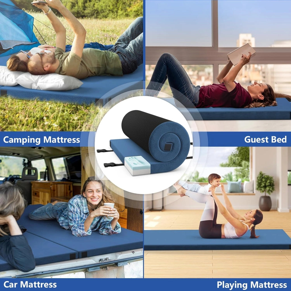 Materasso pieghevole per 1/2 persone, materasso da campeggio portatile in memory foam, morbido e confortevole, superficie impermeabile, per campeggio, auto, viaggi