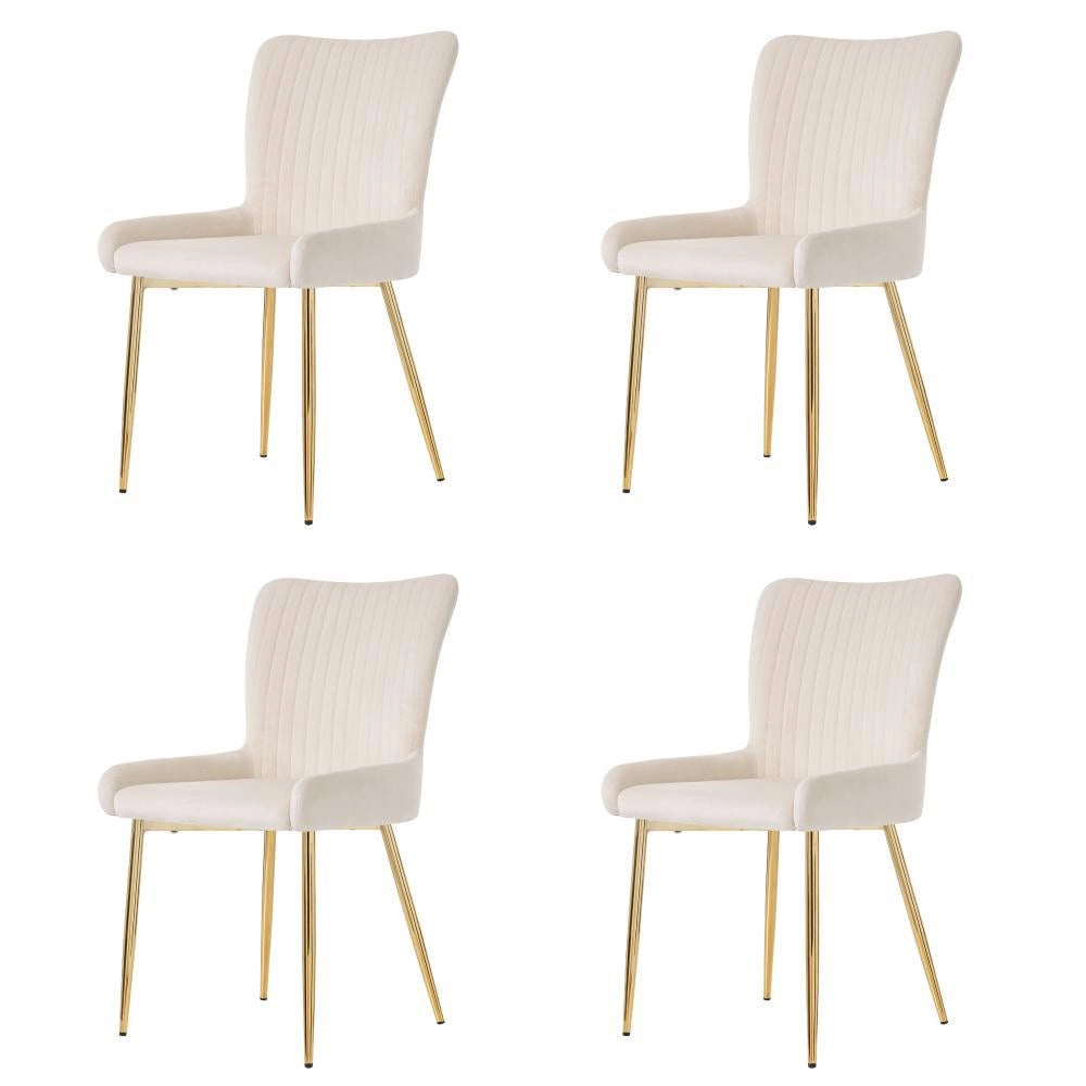 Set di 4 sedie da pranzo in velluto - Xylo - Supporto lombare gambe in metallo dorato Beige