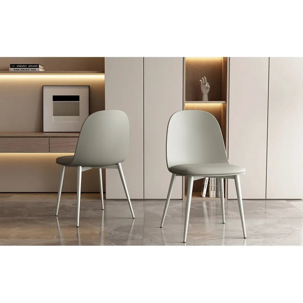 Sedia JASMON - Cuscino in PU Grigio-Verde con piedi in metallo - H81 × L51 × P44 cm