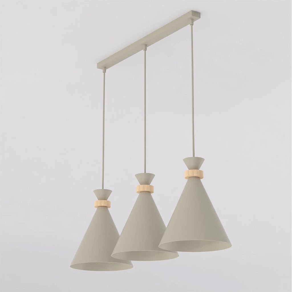 Lampada a sospensione ZERO in acciaio beige e legno