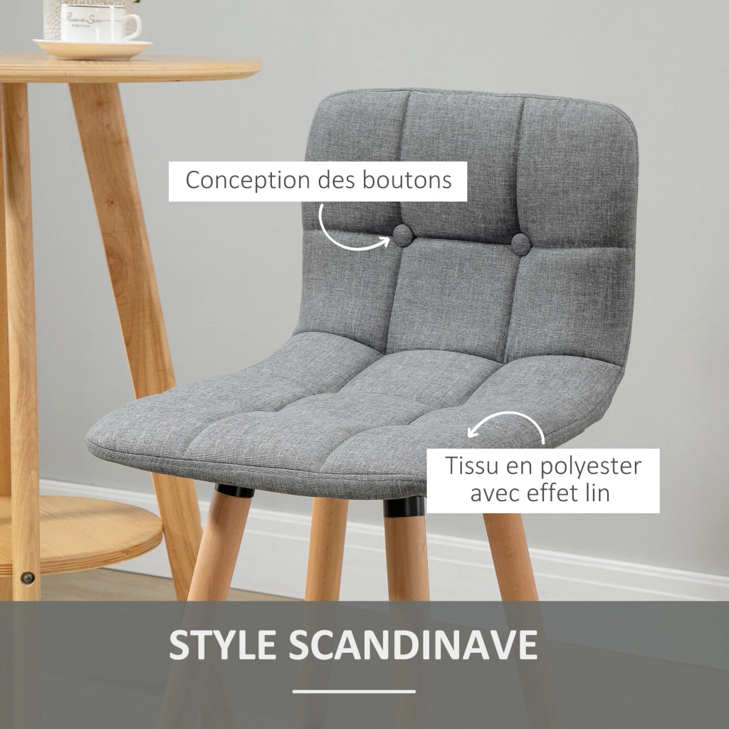 Set 2 Sgabelli da Bar Imbottiti ¨C Xylo ¨C Schienale Alto, Gambe Legno, Grigio, 41,5x47x97,5cm