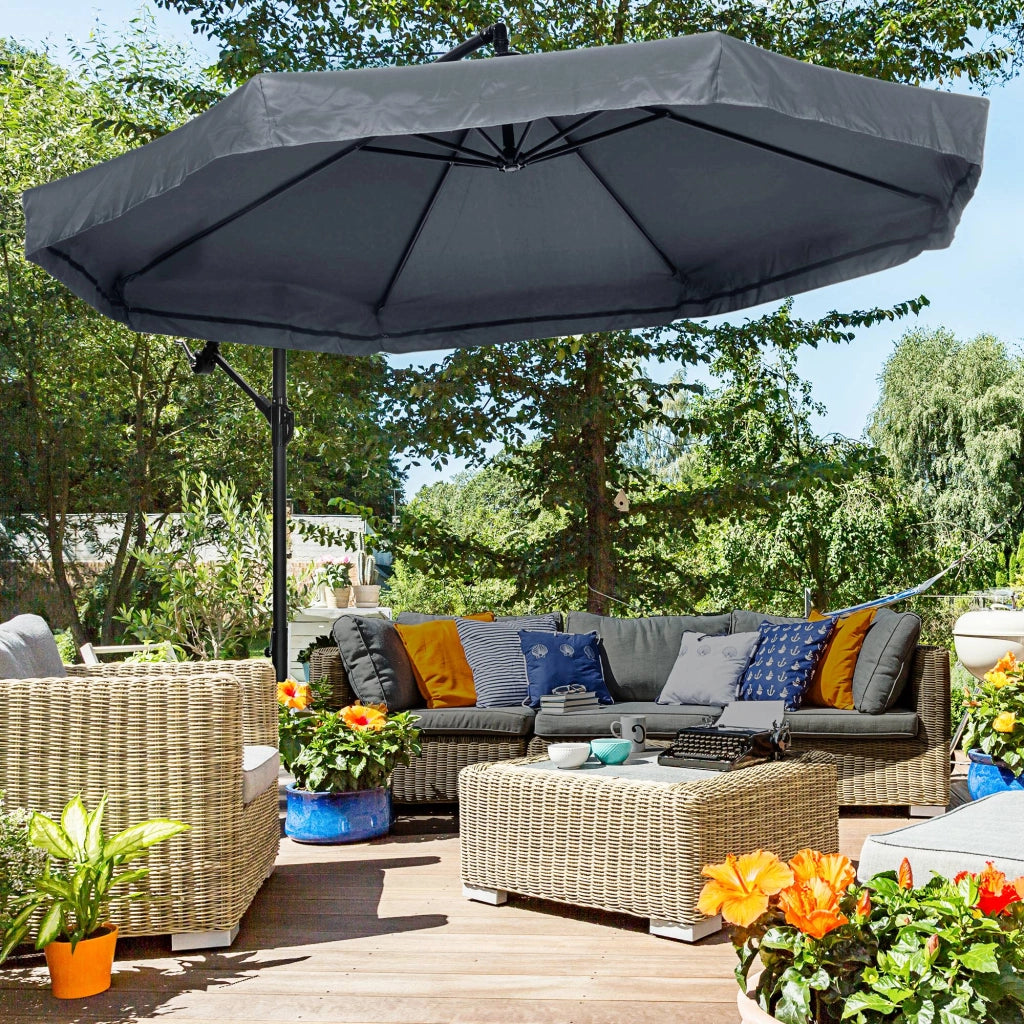 Ombrellone da Giardino 3m Girevole ¨C zephmum ¨C Acciaio Inox Polyester Grigio Scuro Nero