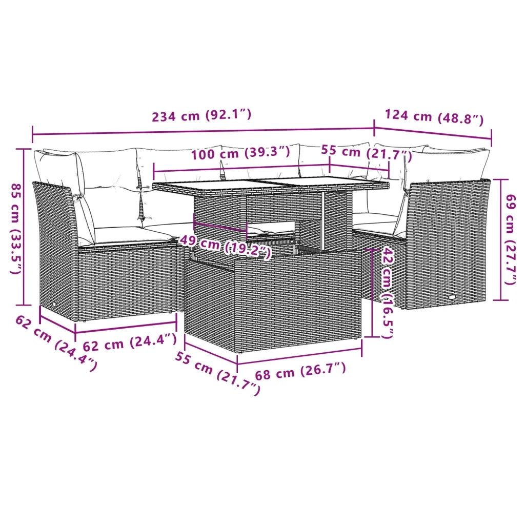 Set Divano da Giardino 6 pz con Cuscini Nero in Polyrattan