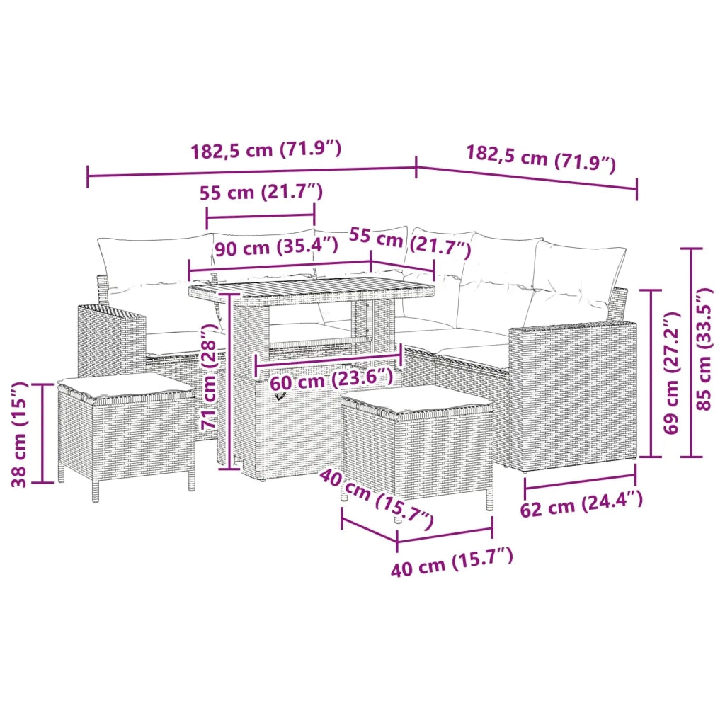 Set Divano da Giardino 8 pcs Nero polyrattan 3361614