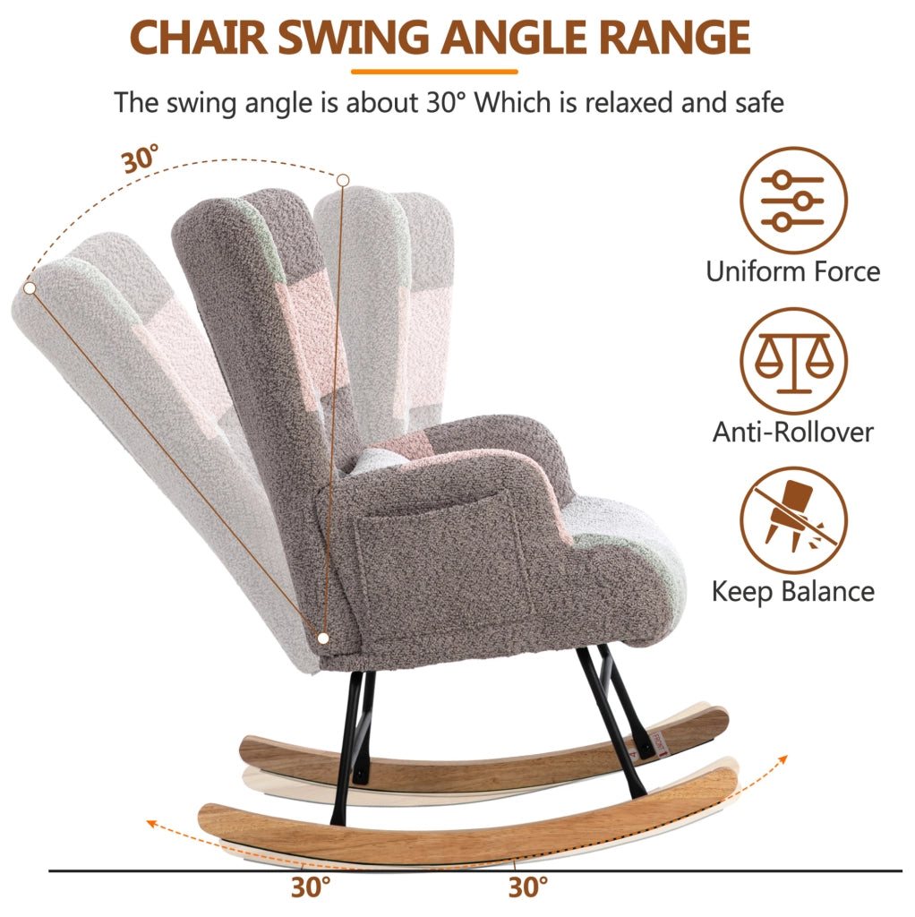 Sedia a dondolo multicolore con poggiapiedi e cuscino lombare, altezza 93 cm