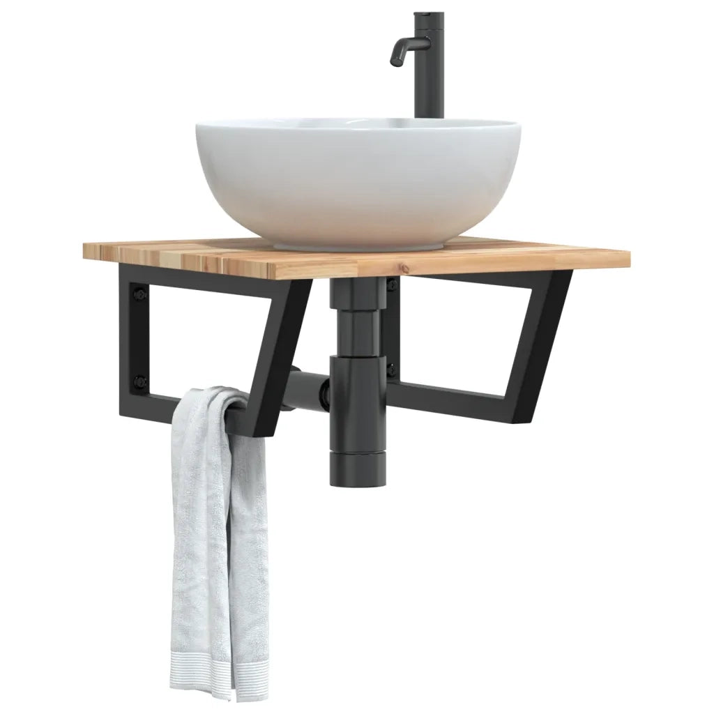 Ripiano a Parete per Lavabo-Mensole a Muro in Acciaio e Massello di Acacia 781004