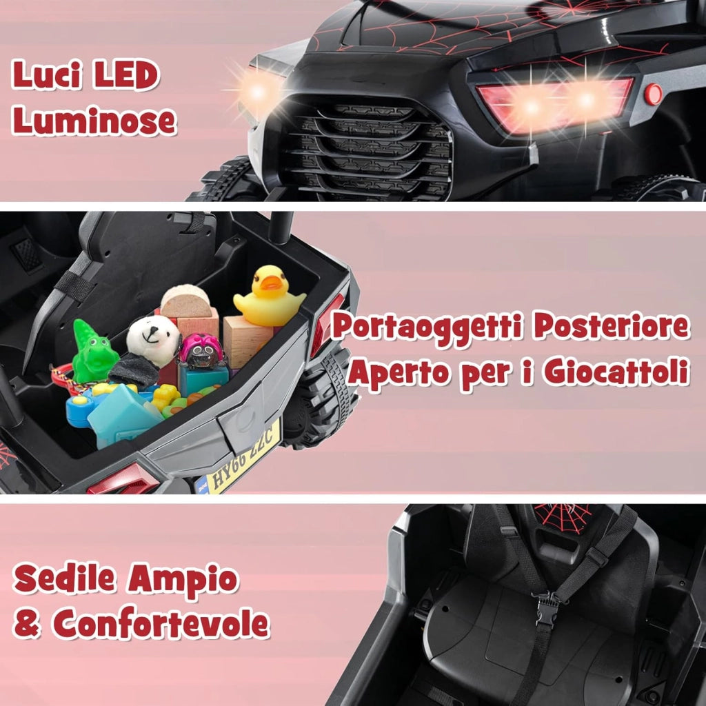 24V Macchina Elettrica per Bambini, UTV Elettrico con Telecomando Cintura di Sicurezza a 3 Punti, 3 Velocità 2,5-4,5 km/h, Partenza Lenta, Veicolo per Bambini di 3-8 Anni (Nero+rosso)