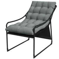 Poltrona da Giardino con Cuscino Imbottito, in Acciaio e Poliestere, 62x110x88 cm, Grigia e Nera