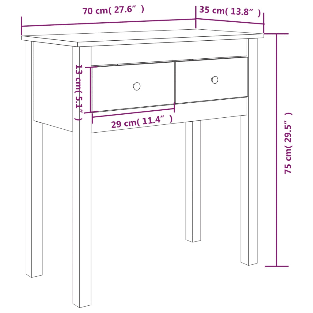 Tavolo Consolle Marrone Ambra 70x35x75cm Legno Massello di Pino 814612