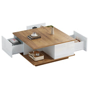 Tavolino da caffè 70x70x31.5 cm; 3 cassetti e vano aperto; pannello truciolare; bianco e colore naturale