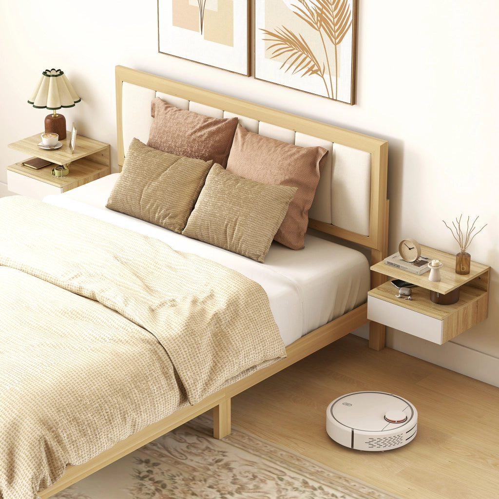 Comodino sospeso bianco e rovere ¨C Xylo ¨C Set 2 pezzi con cassetto 35x32x22,5cm