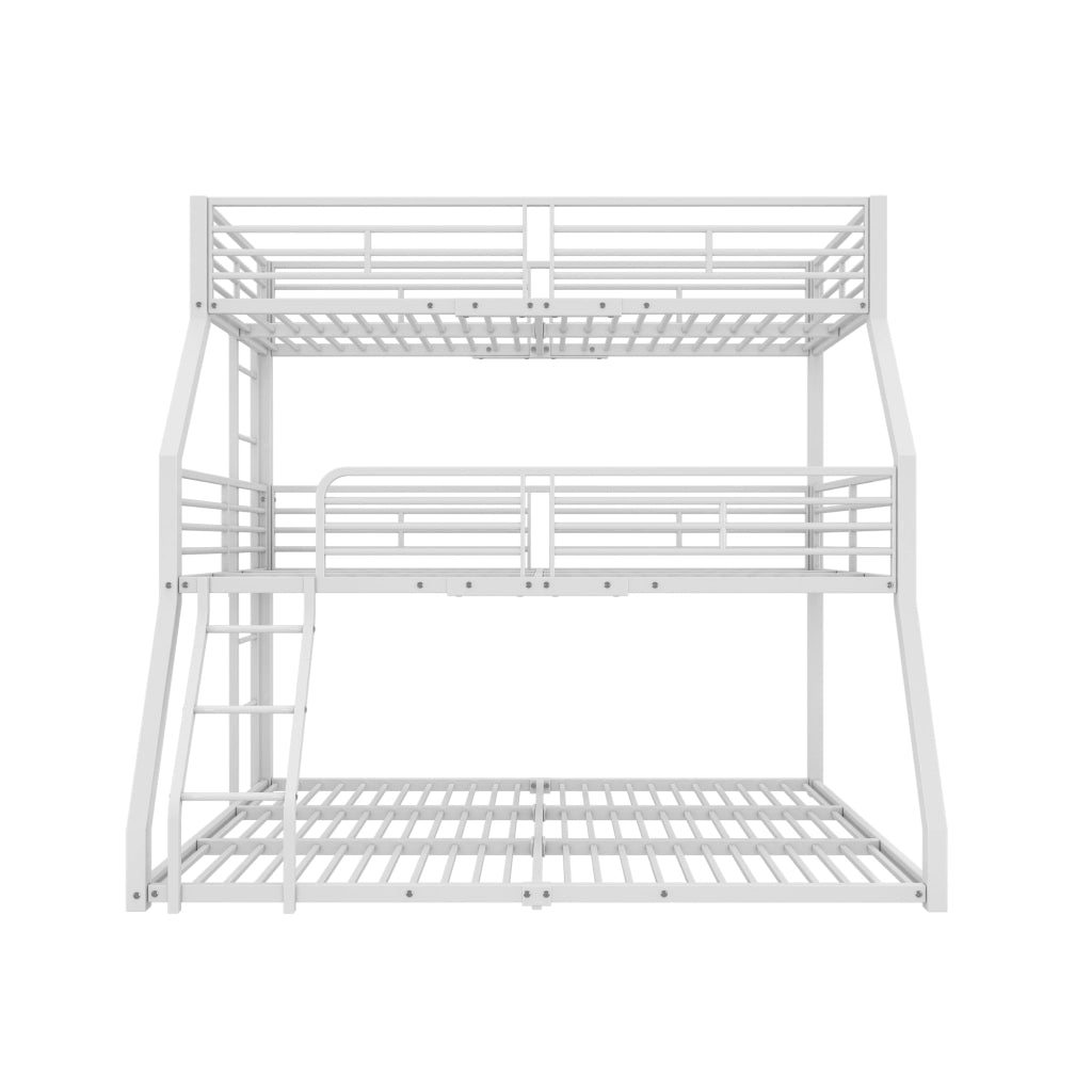 Letto a castello triplo - Zephmum - 90x200, 120x200, 140x200 - Bianco - Metall