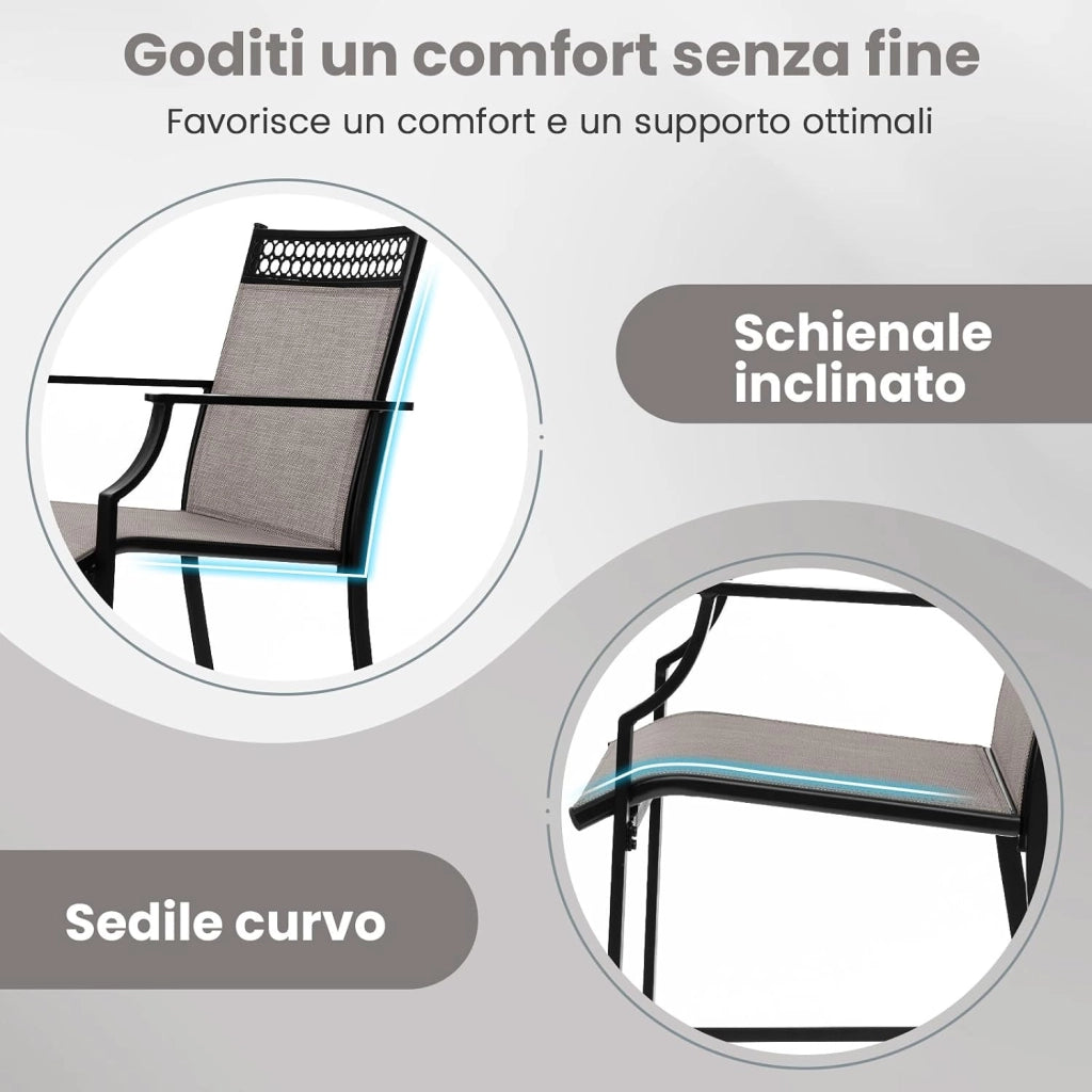 Set di 2 Sedie da Giardino, Poltrona da Bar per Patio, Sedie da Pranzo Altezza con Poggiapiedi e Braccioli, con Gambe in Metallo, Portata 180 kg, 66 x 62 x 114 cm (Caffè)
