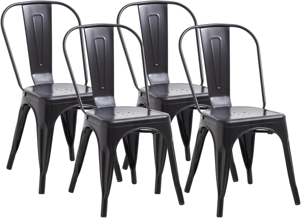 GrandCA HOME Set di 8 Sedie Industriali in Metallo, Sedie da Pranzo Impilabili in Stile Vintage, Adatte per Sedie da Giardino per Esterni o Interni Sedie da Patio, Nero