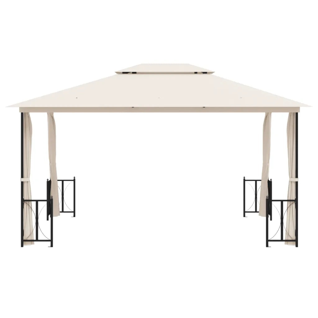 Gazebo con Teli Laterali e Doppio Tetto 3x4 m Crema 318543