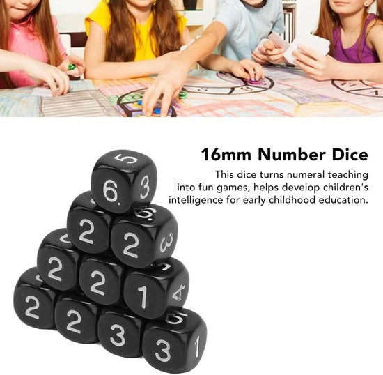 Set di Dadi a 6 Facce in Plastica - 20 Stuks - 16 mm - Resistenti - Numeri Ben Visibili - Educativi attraverso Giochi