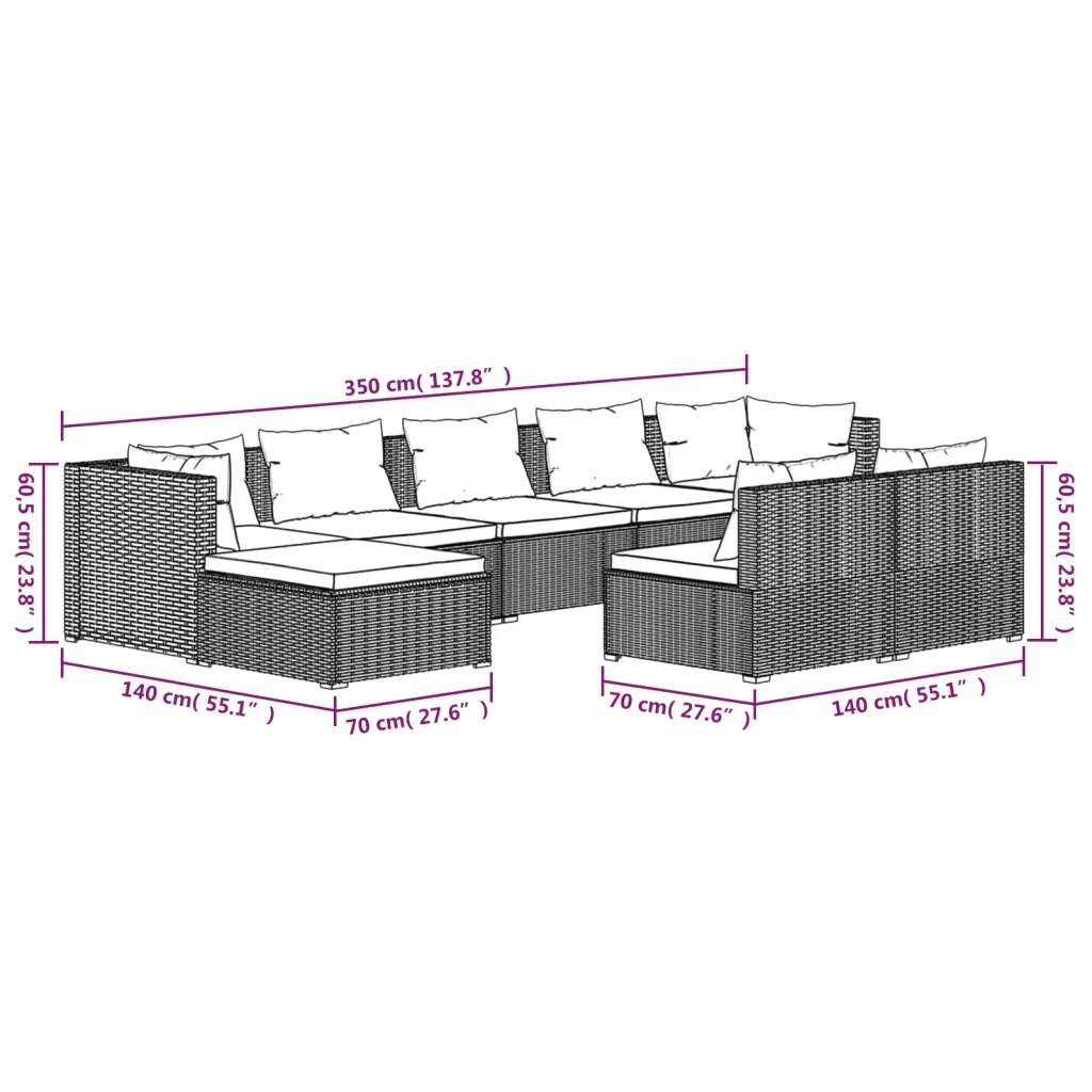 Set Divani da Giardino 9 pz con Cuscini in Polyrattan Grigio cod mxl 40429
